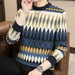 Men's Sweaters Winter Men Casual Geometry Pattern Trendy Slim Mens O-neck Long Sleeve Woolen Warm Pullovers 2023 Clothing