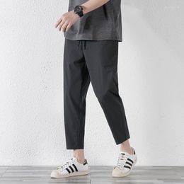 Men's Pants Summer Breathable Ice Silk Elastic Ankle-Length Ankle-Tied Quick-Drying Ultra-Thin Casual Tappered Sports Men