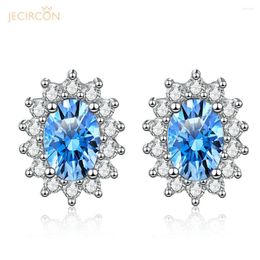 Stud Earrings JECIRCON Royal Blue Moissanite Studs 0.5 Carat Lab Diamonds 925 Sterling Silver Women Elegant Fine Jewellery GRA Certifed