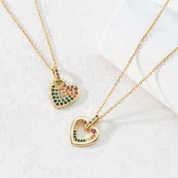 Pendant Necklaces Colourful Love Zircon Necklace Women's Light Luxury Rhinestone Heart-shaped Collarbone Chain