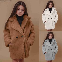 Girl's Dresses Jackets 2022 New Fashion Children's Baby Girls' Clothing Artificial Fur Coat Winter Warm Coat Thick Coat Teddy Bear Long Loose Children's Jacket Z230803