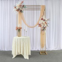 Party Decoration Flone Gold Plated Wedding Arch Square Iron Stand Background Shiny Frame Home Decorations Flower Decor