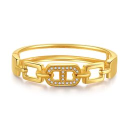 bangle Foreign trade diamond inlaid hollow out design pig nose trend gold bracelet Colour retention alloy Jewellery European and American Personalised bracelet