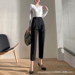 Women's Pants Suit For Women Ankle-Length Autumn Harem Straight High Waist Loose And Slimming Black