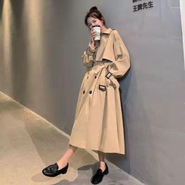 Women's Trench Coats British Style Windbreaker 2023 Spring Autumn Mid Length Double-breasted Overcoat Female Korean Casual Slim Coat