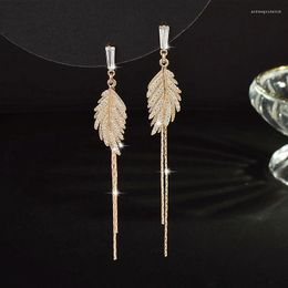 Stud Earrings Design 14K Real Gold Leaves For Women Temperament Charming Jewellery S925 Silver Needle Shiny Zirconia