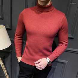 Men's Sweaters 2023 Pullover Warm Korean Casual Solid Color Sweater Men High Collar Stretch Tight Slim Fit Knit Tops