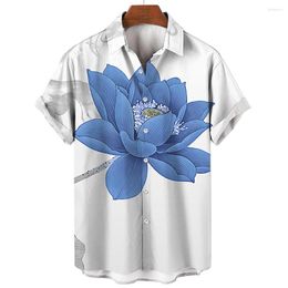 Men's Casual Shirts Hawaiian Resort Style Summer Shirt 3d Printed Flowers And Grass Short-sleeved Tops Street Y2k Fashion Clothing