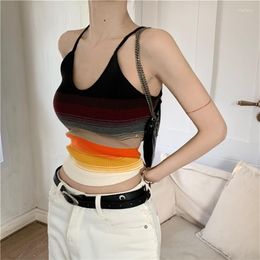 Women's Tanks Tank Top Women Sexy Stripe Crop Tops Female Korean Style Knitted Vest Fashion Camisole Summer 2023 Clothes
