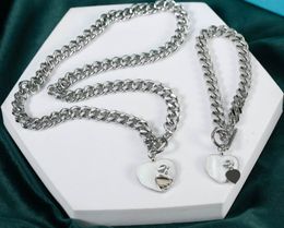2023 lovely cute pendant Necklaces long silver thick stainless steel chain hearts design Women necklace bracelet suit with dust bag and box