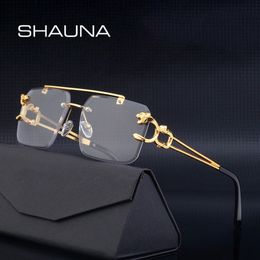 Sunglasses Frames SHAUNA Fashion Metal Leopard Rimless Double Bridges Gradient Ocean Film Shades UV400 230802