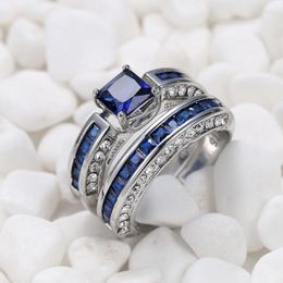 Wedding Rings 2 Pcs/set Classic Cubic Zircon Set For Women Pink Blue White Crystal Rhinestone Jewellery Birthday Promise Anniversary Ring