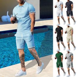 Men's Tracksuits 2023 Summer Short-sleeved Thin Polo Shirt Sports Drawstring Shorts 2-piece Casual And Comfortable Boutique Suit