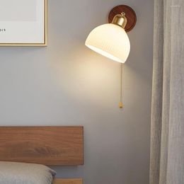 Wall Lamps Nordic Glass Bedside Gold Wooden Light For Bedroom Hallway With Zipper Switch Decorative E27 Sconce Illumination