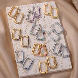 Hoop Earrings Coloured Zircon Square For Women Gold Plated Stainless Steel Bohemia Earring Luxury Party Aesthetic Jewerly Gift