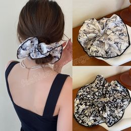 Black White Flower Scrunchies Hair Ties Accessories Scrunchie Ornaments Elastic Hair Bands Tiara Woman Head Dress