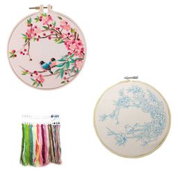 Chinese Style Products DIY Flower Pattern Printed Embroidery Embroidery Hoop Cross Stitch Needlework Handmade Sewing Art Craft Painting Home Decor