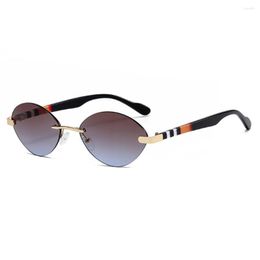 Sunglasses Vintage Rimless Oval Men Women Fashion Retro Punk Shades Eyewear Design Gradient UV400 Sun Glasses Visor Oculos