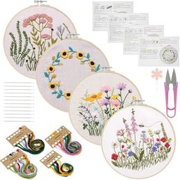 Chinese Style Products DIY Flowers Embroidery Starter Hand-made Cross Stitch With Flowers Plants Pattern DIY Embroidery Beginners Sewing Tools