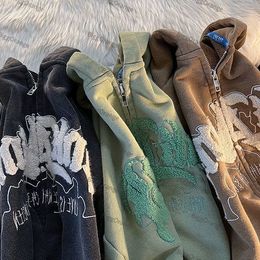 Mens Hoodies Sweatshirts Autumn embroidered letters little devil hooded sweater men and women loose ins thin cardigan couple jacket clothing 230803