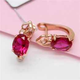 Stud Earrings 585 Purple Gold Plated 14K Rose Inlaid Ruby For Women Classic Fashion Ear Buckle Wedding Jewellery Gift