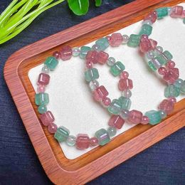 Charm Bracelets 1 Pc Fengbaowu Natural Red Green Strawberry Quartz Cube Bracelet Crystal Healing Stone Fashion Jewellery Gift For Women Men L230804