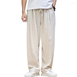 Men's Pants 2023 Cotton And Linen Mens Summer Thin Loose Trousers Large Size Lace Up Blue Grey Black Beige Sweatpants 5XL