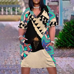 Party Dresses Summer Watercolours Of African Girls Fashion Style 3D Print Women's Clothes V-Neck Dress Loose Sexy Female Clothing