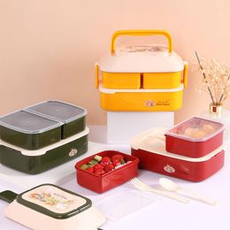 Dinnerware Japanese Double-layer Hand-carry Lunch Box With Spoon Fork For Office Workers Students' Picnic Light Meal Microwaveable Portable