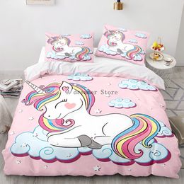 Bedding sets Kids Cartoon Unicorn Set Rainbow Horse Duvet Cover for Children Baby Crib Pillowcase Lovely Bed Linens 230802