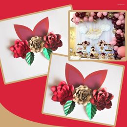Decorative Flowers DIY Large Paper Artificial Rose Fleurs Backdrops 3pcs 2 Leave Ears For Baby Shower Kids Birth Nursery Video Tutorial