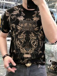 Men's T Shirts Fashion T-Shirt High Quality Digital Printing Rhinestone Bottom T- Shirs Male Classic Shirt Luxury Designer Tops