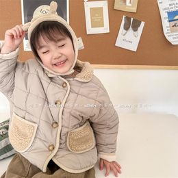 Jackets 2023 Winter Children Long Sleeve Warm Coat Solid Boys Girls Padded Jacket Plus Velvet Thick Baby Clothes Kids