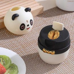 2pcs Toothpick Holders Cute Panda Press Toothpick Dispenser Container Desktop Automatic Tooth Pick Holder Storage Box Home Kitchen Dining Table Decor