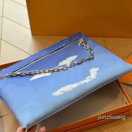 Designer - Blue Handbag Purse Women Hand Clutch Wallets Zipper Closure White Letters Silver Hardware Cowhide Leather Men Large Capacity Handbag