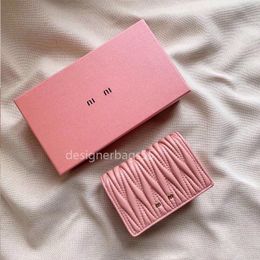 Woman Short Wallets Pink and Black Card Holder Mini Purse Fashion Designer Genuine Leather Fold Pleated Wallet with Photo Pocket