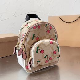 Luxury Designer Backpack Leather Tote Bag Crossbody Fashion Purse Brand Women Cherry pattern Back pack Capacity schoolbag G2308044PE-6