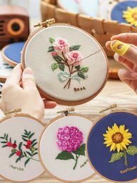 Chinese Style Products Beginner Embroidery Flowers Pattern Diy Embroidery Full Kits Embroidered On Clothes Cross Stitch Sewing Embroideri With Hoop