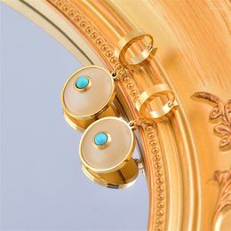 Hoop Earrings 316L Stainless Steel Retro Simple Geometry Imitation Natural Stone Circular Pendant Fashion High Jewellery SAE922