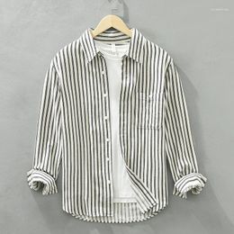 Men's Casual Shirts 6623 Cotton Striped Shirt Spring Fall Fashion Loose Long Sleeve Classic Blouse Tops Japan Style Retro Clothing