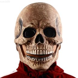 Party Masks 2021 Adult Latex Skull Masks Moving Jaw Full Head Mask Halloween Skeleton Cosplay Horror Zombie Headgear L230803