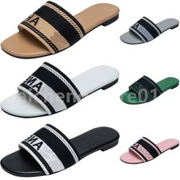 Embroidered Fabric Slide Sandals Designer one-word slippers d family letter For Women Summer Beach Walk Sandals Fashion Low heel Flat slipper Shoes b4