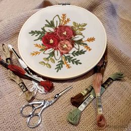 Chinese Style Products Embroidery Starter With Pattern and Instructions Cross Stitch Set DIY Flowers Plant Stamped Round Embroidery Kits With Hoops R230803