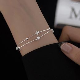 Link Bracelets Silver Colour Double Layer Star Bracelet For Women Girl Birthday Simplicity Sweet Frosting Beads Jewellery