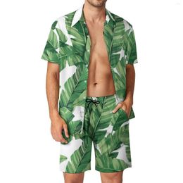 Men's Tracksuits Banana Leaf Men Sets Tropical Print Fashion Casual Shirt Set Short-Sleeve Printed Shorts Summer Beachwear Suit Plus Size