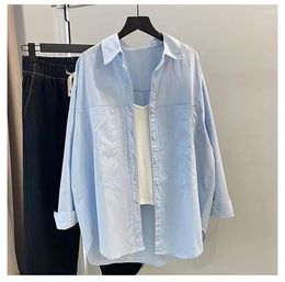 Women's Blouses Casual Loose Womens Tops And Harajuku Plus Size Top White Blue Yellow Blouse Shirt Sun Protection Cotton Shirts Blusas