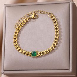 Bangle Colourful Cubic Zircon Bracelets For Women Gold Plated Stainless Steel Cuban Chain Bracelet 2023 Trend Fashion Jewellery Party Gift