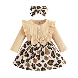 Girl s Dresses Dress for Babys Girls Born Party Long Sleeve Leopard print Print Ruffle Headband Infant Baby Clothes 30 230802