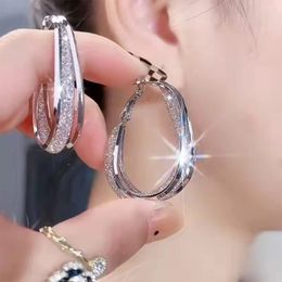 Stud Korean Fashion 925 Silver Needle Woven Mesh Oval Hoop Earrings for Women Wedding Party Anniversary Gift Jewellery Pendientes Mujer 230802