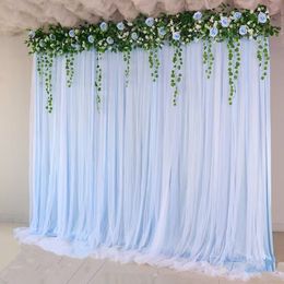 3X6M Elegatn Wedding Background Decoration Veil White Bilayer Yarn Curtain With Artificial Flower For Birthday Valentine's Day Party DIY